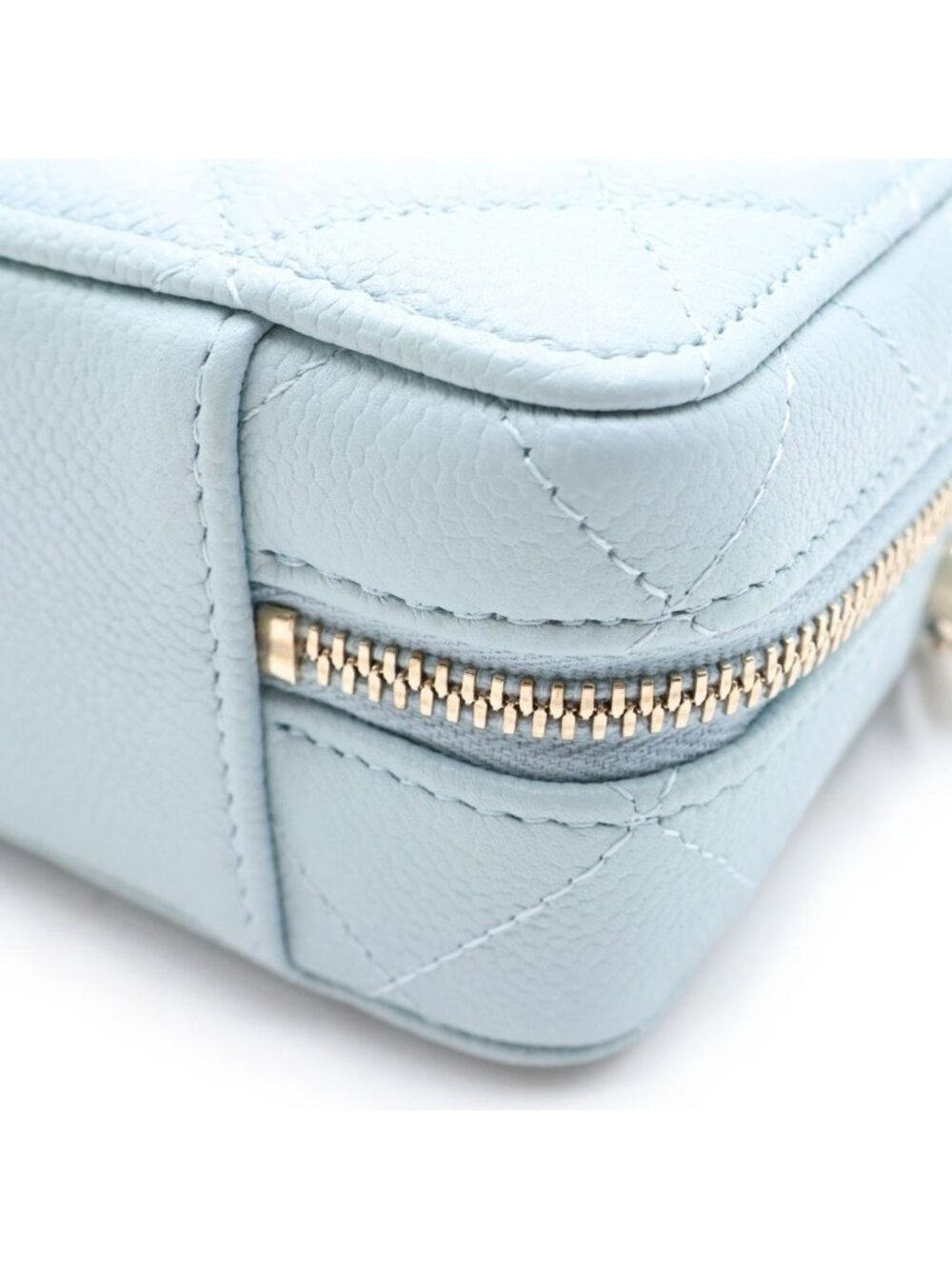Chanel Quilted Vanity Chain Shoulder Bag Gold Caviar Leather Light Blue - Picture 5 of 8